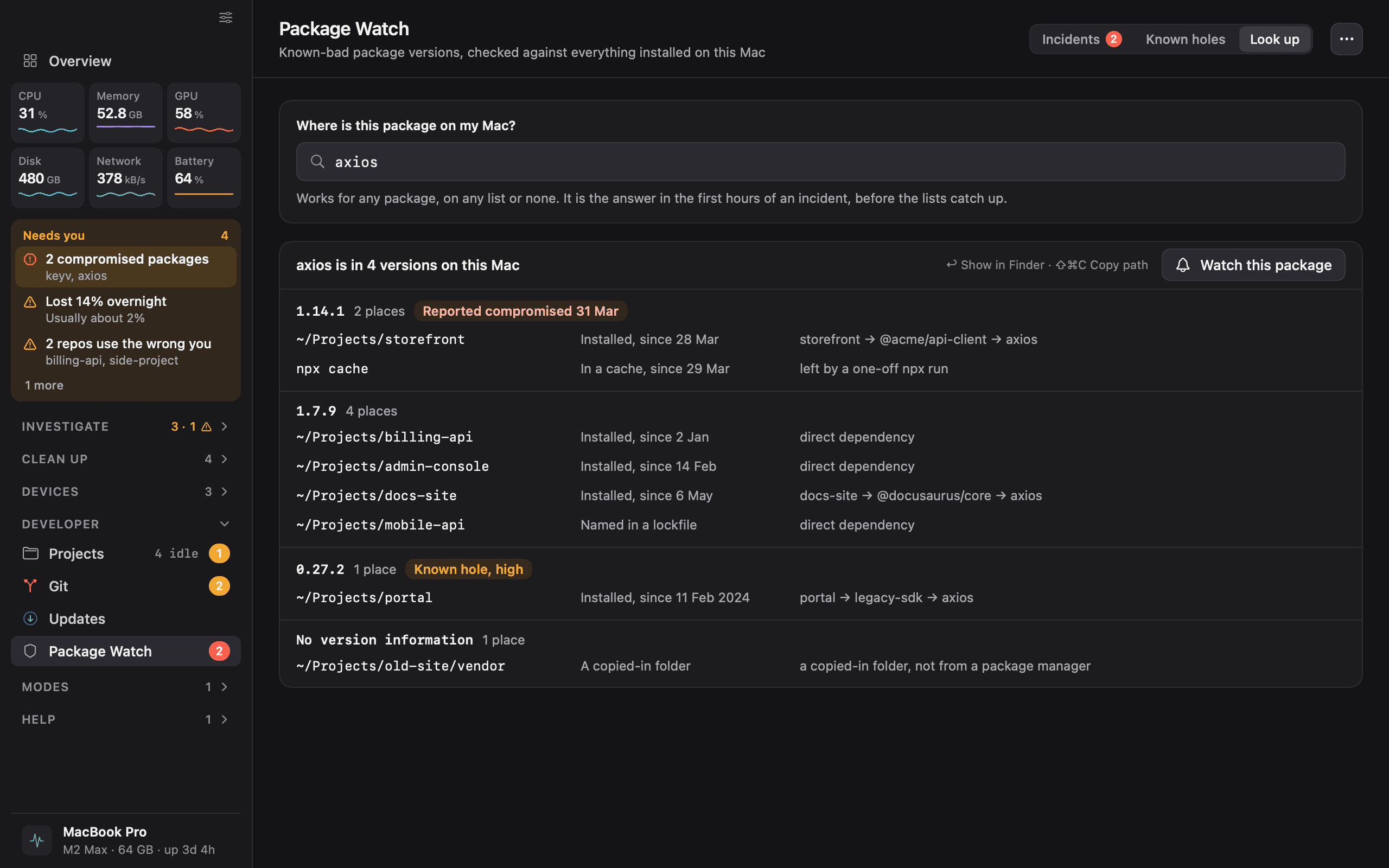 iKnowMyMac look up a package screen