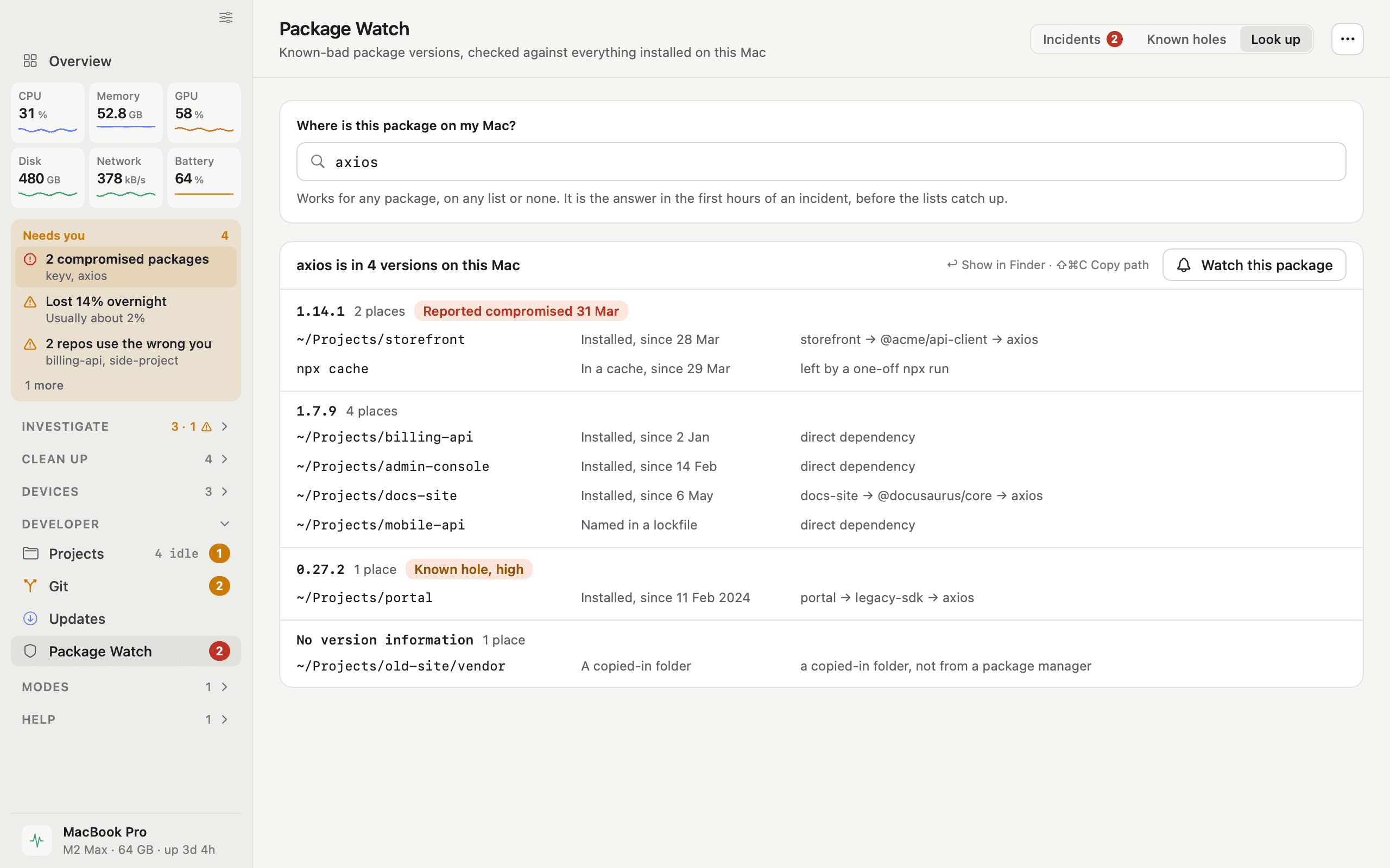 iKnowMyMac look up a package screen