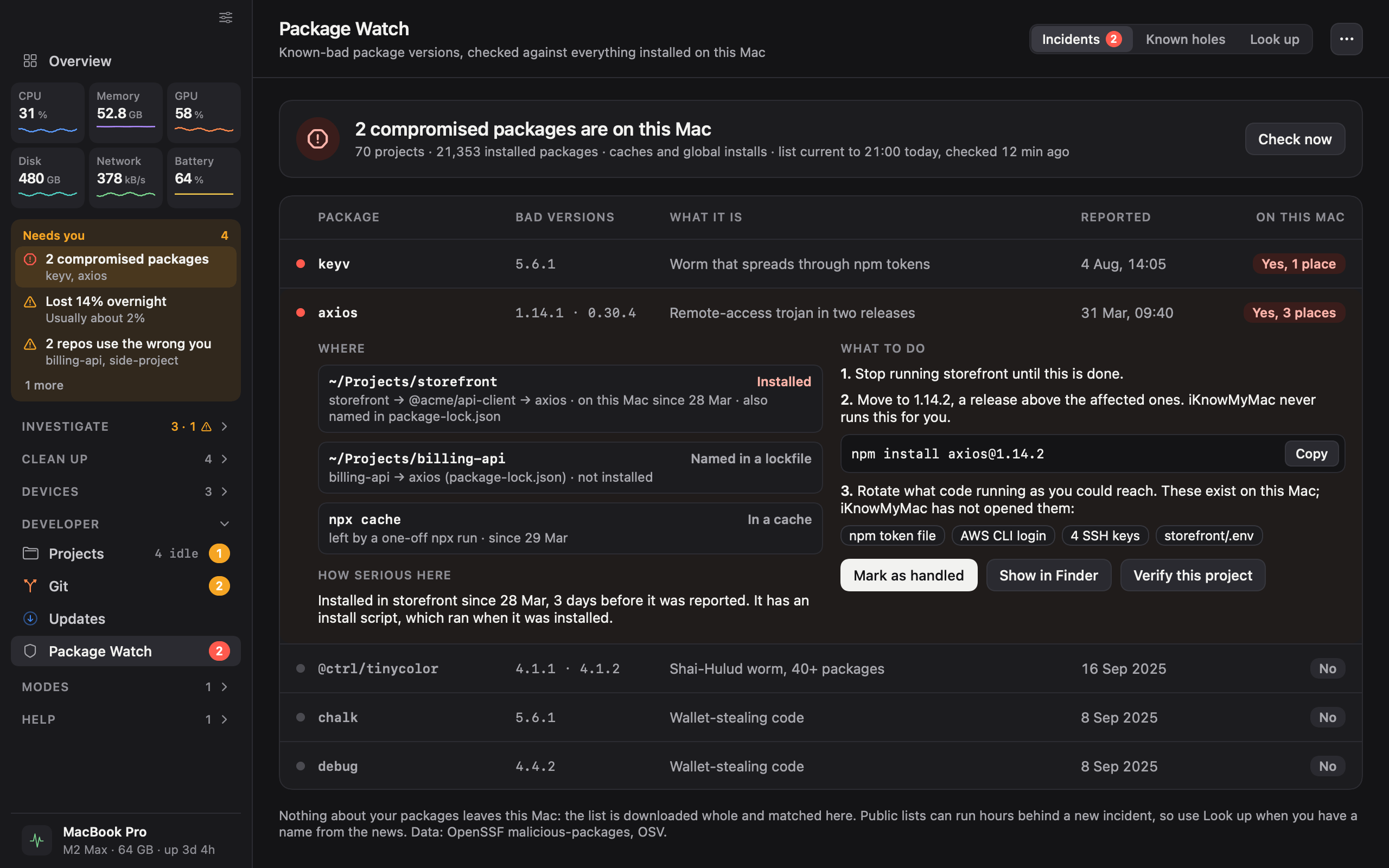 iKnowMyMac package watch screen