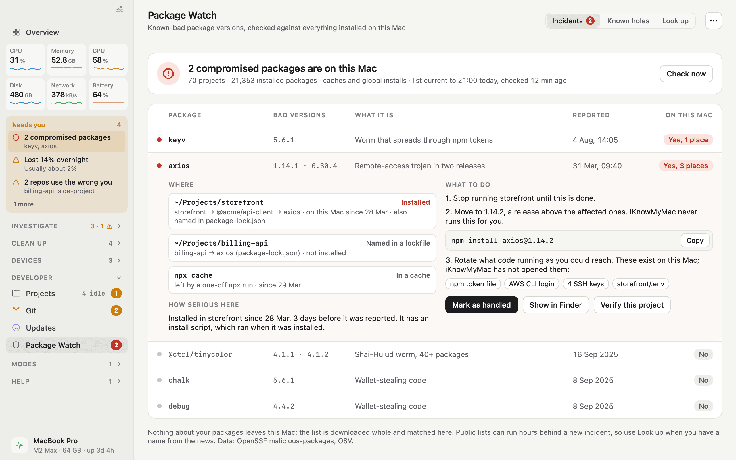 iKnowMyMac package watch screen